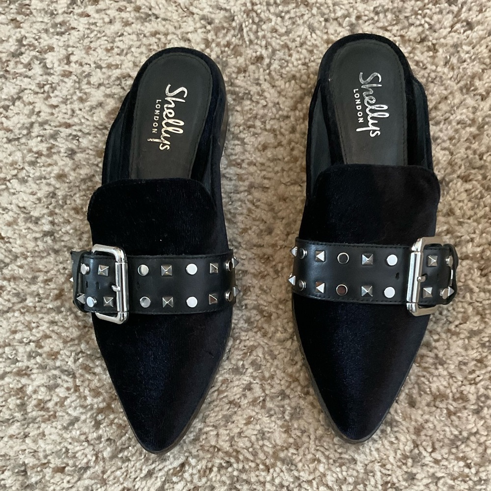SHELLYS LONDON VELVET STUDDED CLOGS